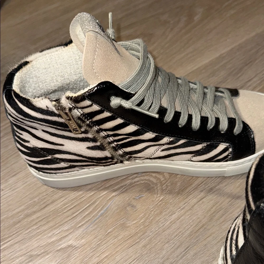 P448 Skate Sneaker Women's Zebra Pony Hair High Top Glitter - Picture 4 of 7